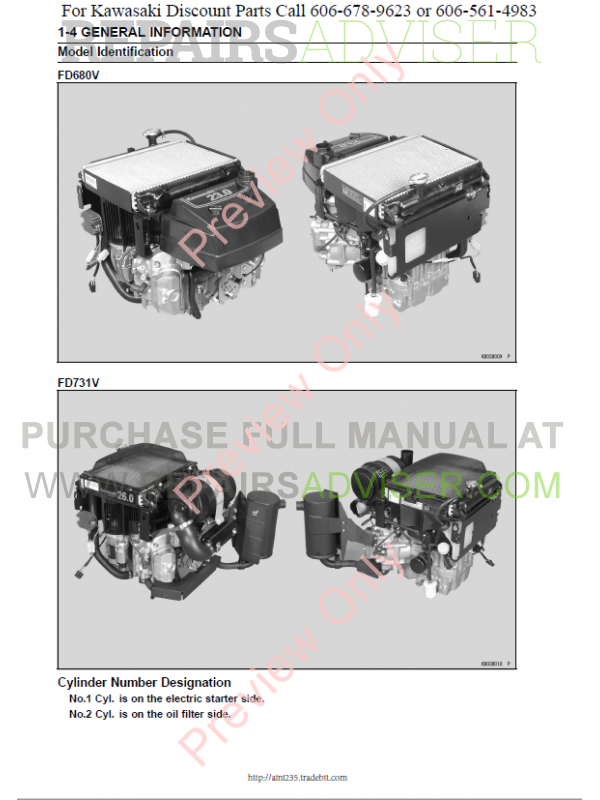 Kawasaki FD680V, FD731V engine Service Manual PDF Download